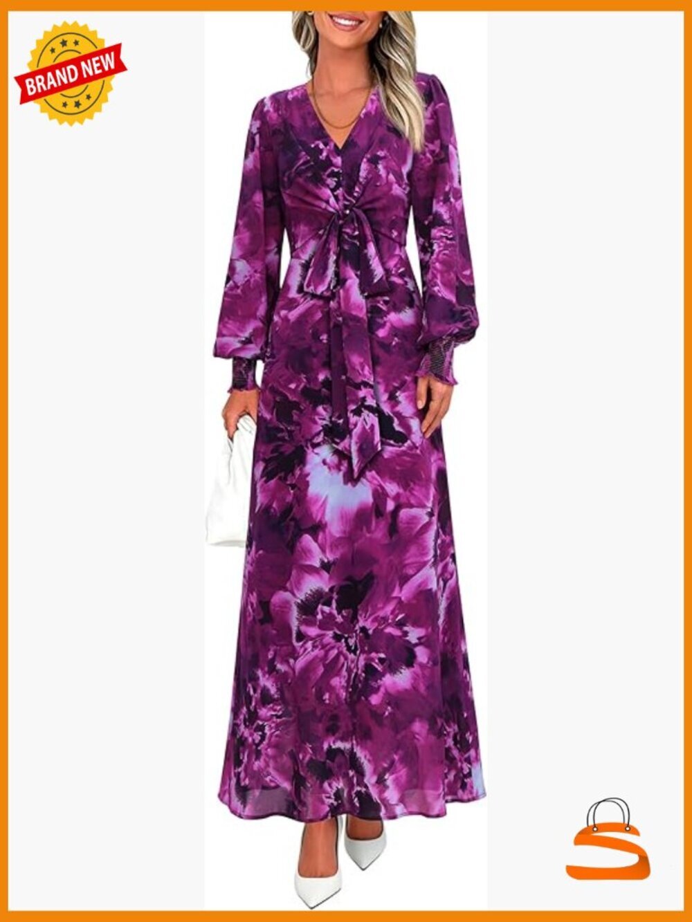 Floral Long Sleeve V-Neck Belted Boho Maxi Dress